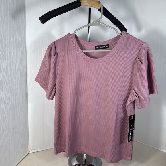 Zoe & Phoebe Waffle Crop Short Puff Sleeve Top Rose Size Medium - Picture 1 of 6